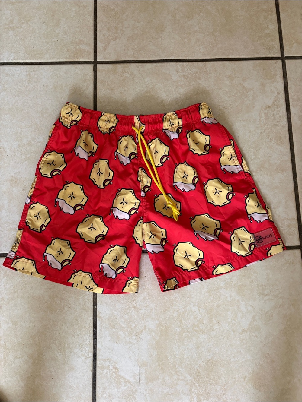 envy Red and Yellow Graphic Swim Trunks